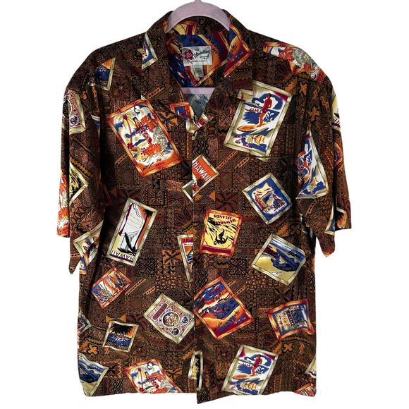 HILO HATTIE MENS L BROWN PICTURE FRAME HAWAIIAN CLASSIC MAGNUM PI TOM - Picture 1 of 5